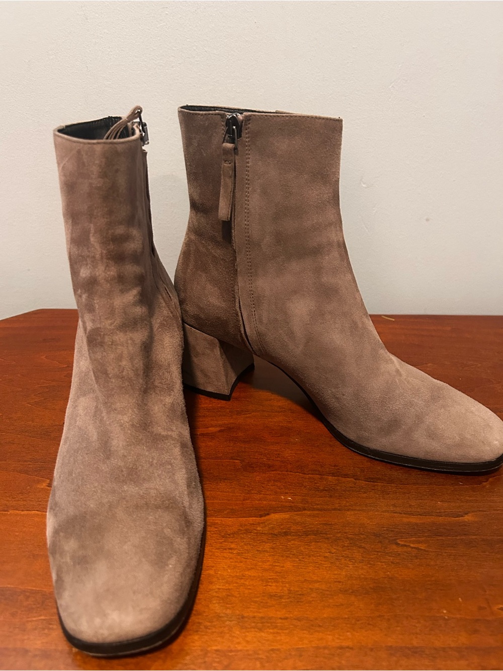 M. Gemi Taupe/ mushroom Suede Ankle Bootie  with Side Zip size 40